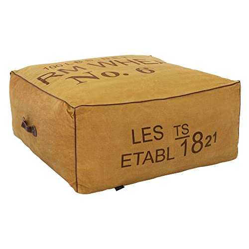 WOMO-DESIGN Sitzpouf XXL Budweiß aus Leinen in Ocker mit Tragegriff 90x40x90 cm Quadratisch, Handgefertigt, Baumwolle Füllung, Modern, Sitzpuff Pouf Puff Ottoman Sitzhocker Fußhocker Hocker Sitzkissen von WOMO-DESIGN