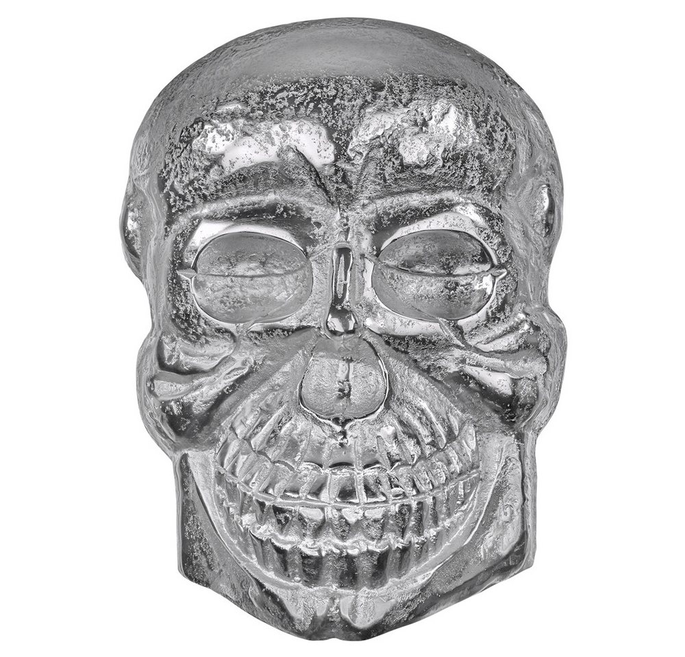 WOMO-DESIGN Skulptur Wandskulptur aus Aluminium mit Nickelbeschichtung, Deko Statue, Totenkopf Gothic Totenschädel Dekoaration Wohnaccessoire Skulptur von WOMO-DESIGN