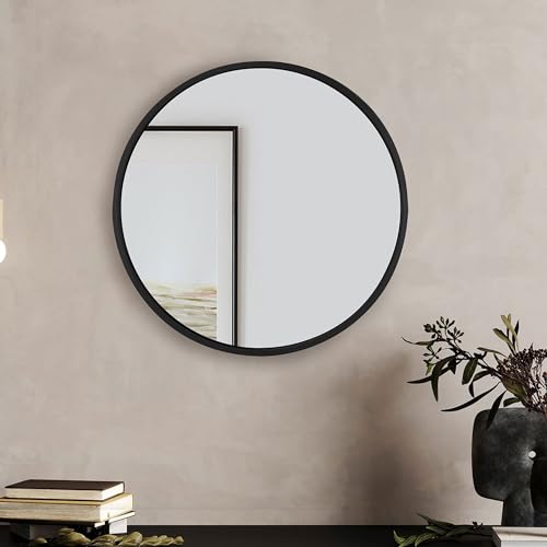 WOMO-DESIGN Wandspiegel Ø 60 cm, Runder Spiegel mit Schwarz Metallrahmen, Dekorativer Spiegel, Moderner Design großer Glasspiegel, Flurspiegel Badspiegel Badezimmerspiegel Schminkspiegel Hängespiegel WOMO-DESIGN Wandspiegel Ø 60 cm, Runder Spiegel mit Schwarz Metallrahmen, Dekorativer Spiegel, Moderner Design großer Glasspiegel, Flurspiegel Badspiegel Badezimmerspiegel Schminkspiegel Hängespiegel von WOMO-DESIGN
