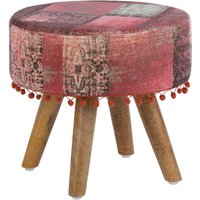 Womo-design - Sitzhocker Pamplona mit Holzbeinen, Stoffbezug, rund, 38 x 36 cm, Holzoptik, Rot, Boho Vintage Stil, gepolsterte Sitzfläche, Fußhocker, von WOMO-DESIGN