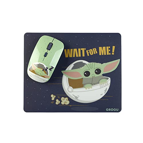 WONDEE 2-in-1 Set Kabellose Maus und Mauspad mit Baby Yoda Grogu Design aus The Mandalorian von Star Wars - Star Wars Offizielle Artikel von WONDEE