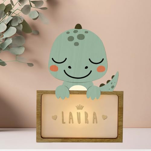 WONDEE Personalisierte Geschenke Baby, Nachtlicht Baby Dinosaurier, Geschenke zur Geburt, Taufgeschenke für Mädchen und Jungen Personalisierte - Nachttischlampe kinder, baby geschenk personalisiert von WONDEE