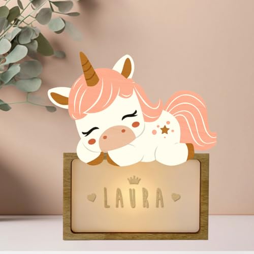WONDEE Personalisierte Geschenke Baby, Nachtlicht Baby Einhorn, Geschenke zur Geburt, Taufgeschenke für Mädchen und Jungen Personalisierte - Nachttischlampe kinder, baby geschenk personalisiert von WONDEE