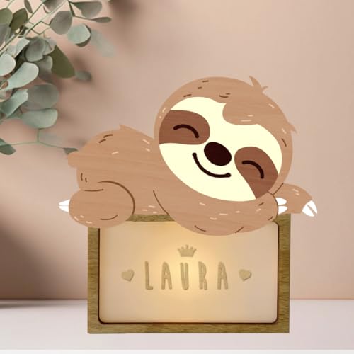 WONDEE Personalisierte Geschenke Baby, Nachtlicht Baby Faultierbär, Geschenke zur Geburt, Taufgeschenke für Mädchen und Jungen Personalisierte - Nachttischlampe kinder, baby geschenk personalisiert von WONDEE