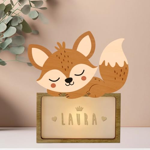 WONDEE Personalisierte Geschenke Baby, Nachtlicht Baby Fuchs, Geschenke zur Geburt, Taufgeschenke für Mädchen und Jungen Personalisierte - Nachttischlampe kinder, baby geschenk personalisiert von WONDEE