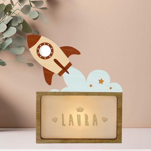 WONDEE Personalisierte Geschenke Baby, Nachtlicht Baby Rakete, Geschenke zur Geburt, Taufgeschenke für Mädchen und Jungen Personalisierte - Nachttischlampe kinder, baby geschenk personalisiert von WONDEE
