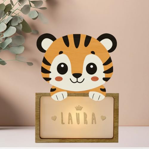 WONDEE Personalisierte Geschenke Baby, Nachtlicht Baby Tiger, Geschenke zur Geburt, Taufgeschenke für Mädchen und Jungen Personalisierte - Nachttischlampe kinder, baby geschenk personalisiert von WONDEE