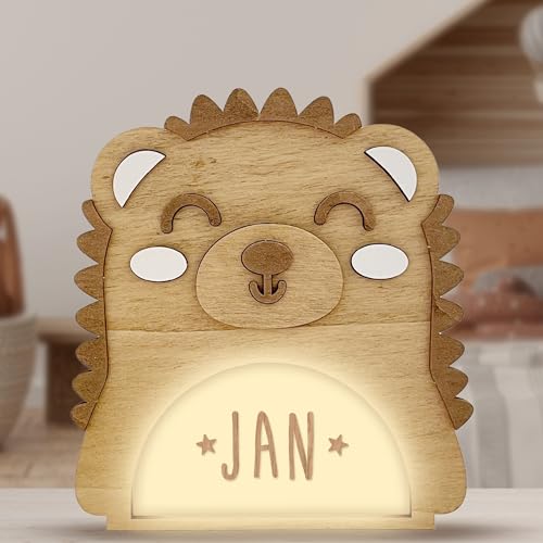WONDEE Vintiun personalisiertes Geschenk für Babys zur Geburt, [4 Modelle] Lampe Nachtlicht für Baby und Kinder, personalisierbar, Igel, Nachttischlampe, Schlafzimmer, LED, Dekoration für Babyzimmer, von WONDEE