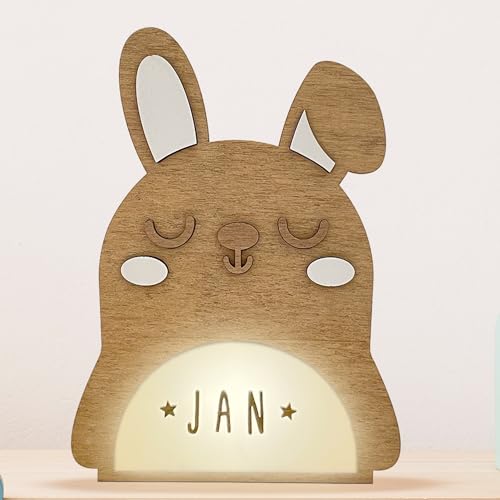 WONDEE Vintiun personalisiertes Geschenk für Babys zur Geburt, [4 Modelle] Lampe Nachtlicht für Babys und Kinder, personalisierbar, Kaninchen – Nachttischlampe für Schlafzimmer, LED, Dekoration für von WONDEE