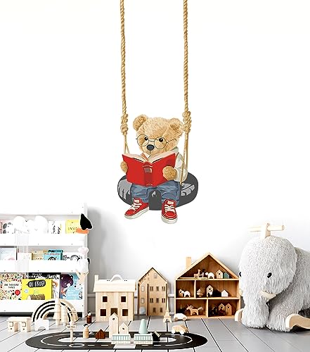 WONDER MURALS Wandtattoo Kinderzimmer Bär auf Schaukel Deko Mädchen Junge Wandaufkleber Wandsticker Kinder Wanddeko Babyzimmer von WONDER MURALS