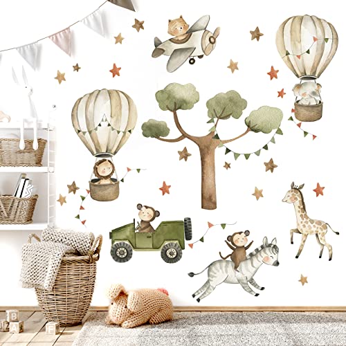 WONDER MURALS Wandtattoo Kinderzimmer Deko Mädchen Junge Safari Tiere Wandaufkleber Wandsticker Kinder Wanddeko Babyzimmer von WONDER MURALS