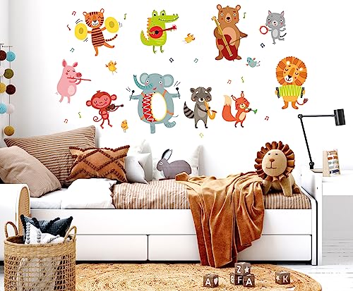 WONDER MURALS Wandtattoo Kinderzimmer Deko Mädchen Junge Wandaufkleber Musik Waldtiere Tiere Wandsticker Kinder Wanddeko Babyzimmer Tiger Elefant Löwe Bär von WONDER MURALS