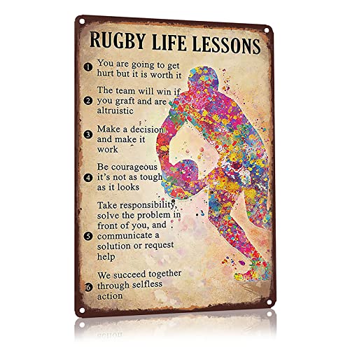 WONDERCAVE Rugby Life Lessons, Metall-Blechschild für Bar, Café, Garage, Wanddekoration, Retro Vintage, Größe 30 x 20 cm von WONDERCAVE