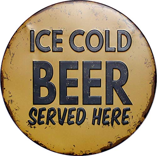 WONDERCAVE Ice Cold Beer Served Here rundes Metall-Blechschild, geeignet für Zuhause und Küche, Bar, Café, Garage, Wanddekoration, Retro, Vintage, Durchmesser 30,5 cm von WONDERCAVE