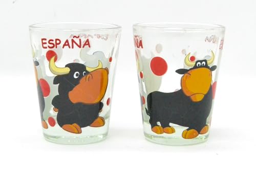 WONDERFUL 2 Schnapsgläser Spanien, Stier-Design, dekoratives Glas, 2er-Set, spanisches Souvenir von WONDERFUL