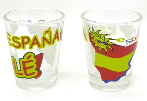 WONDERFUL 40 ml, 2 x Schnapsgläser Spanien, Design mit spanischer Flagge und Karte, Set mit 2 Stück, transparentes Glas von WONDERFUL