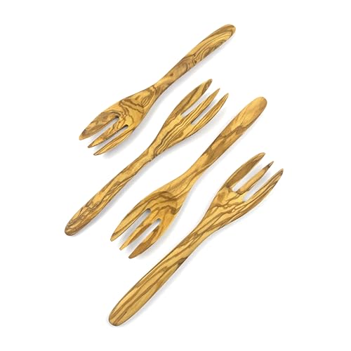 WONDERFUL Gabel aus 100 % natürlichem Olivenholz 17,8 cm Holzgabel zum Essen wiederverwendbares handgefertigtes Naturholzbesteck perfekt für Dessert sichere und ungiftige Gabel für Kinder (Gabel: A2 von WONDERFUL