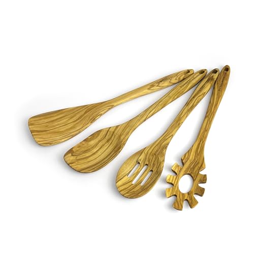 WONDERFUL Olivenholzlöffel zum Kochen, 34 cm lang, Set mit Spatel, Ecklöffel, Schlitzlöffel, Spaghetti- und Nudelheber mit Messer, 4 Stück WONDERFUL Olivenholzlöffel zum Kochen, 34 cm lang, Set mit Spatel, Ecklöffel, Schlitzlöffel, Spaghetti- und Nudelheber mit Messer, 4 Stück von WONDERFUL