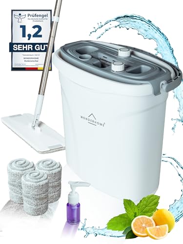 WONDERHOME Wischmopp Set mit Eimer – Bodenwischer mit 3-Kammersystem - Wischer mit großvolumigen Putzeimer - Mopp-Set - Wischmopp mit Auswringfunktion - Hydro Inkl. Seifenspender WONDERHOME Wischmopp Set mit Eimer – Bodenwischer mit 3-Kammersystem - Wischer mit großvolumigen Putzeimer - Mopp-Set - Wischmopp mit Auswringfunktion - Hydro Inkl. Seifenspender von WONDERHOME