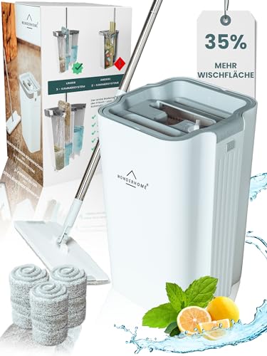 WONDERHOME Wischmopp Set mit Eimer - Bodenwischer mit innovativem 3-Kammersystem - Wischer mit großem Putzeimer - Bodenwischer-Set - Wischmopp mit Auswringfunktion - TripleClean Plus inkl. 3X Pads WONDERHOME Wischmopp Set mit Eimer - Bodenwischer mit innovativem 3-Kammersystem - Wischer mit großem Putzeimer - Bodenwischer-Set - Wischmopp mit Auswringfunktion - TripleClean Plus inkl. 3X Pads von WONDERHOME