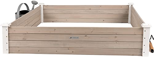 WONDERMAKE® Große Hochbeet-Umrandung aus Holz für Garten Terrasse, Pflanzbeet Bausatz XL quadratisch, Blumenbeet Kräuterbeet Beetumrandung niedrig deko, 120 x 120 x 26,5 cm, weiß grau anthrazit von WONDERMAKE