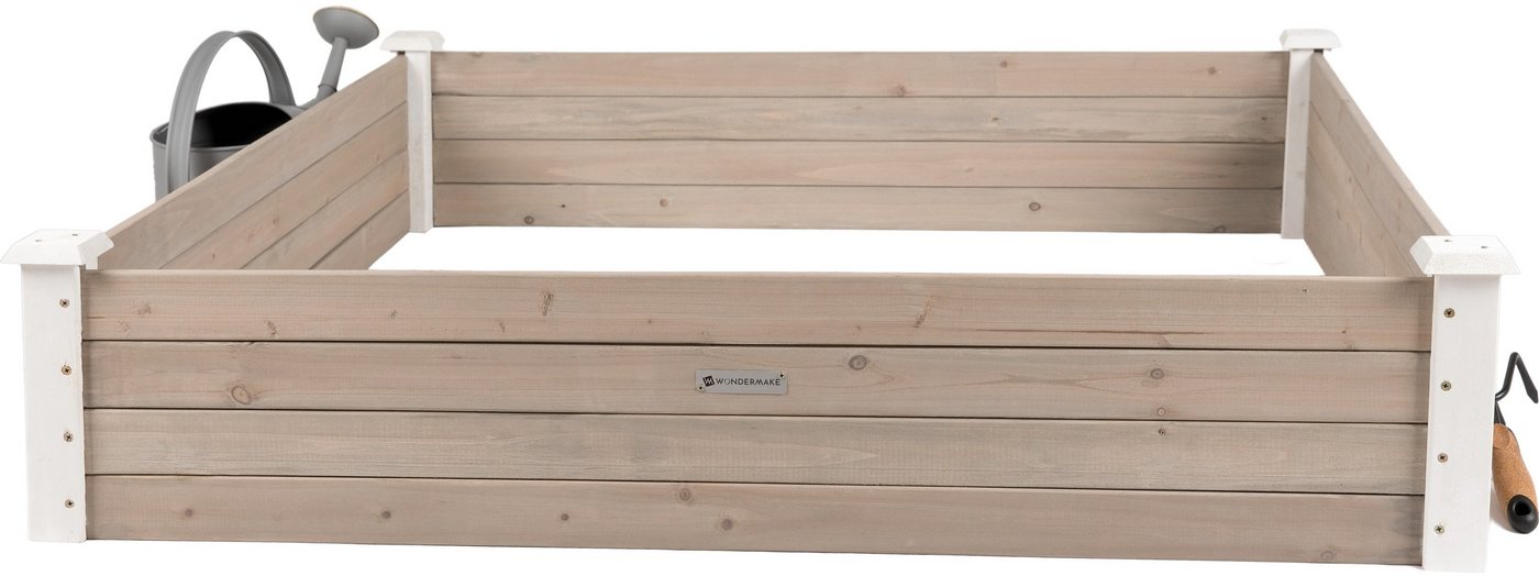 WONDERMAKE Hochbeet Umrandung aus Holz für Garten Terrasse groß, Pflanzbeet Bausatz XL, quadratisch, Blumenbeet Kräuterbeet Beetumrandung, weiß grau anthrazit von WONDERMAKE