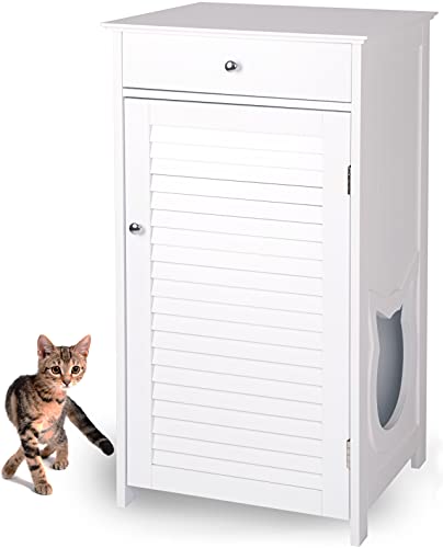 WONDERMAKE® Katzenschrank für Katzentoilette groß hoch aus Holz, Katzenklo-Schrank Kommode mit Schublade und Tür geschlossen, Design Katzen-Haus Toilette Klo XL, 51 x 46 x 96 cm, weiß WONDERMAKE® Katzenschrank für Katzentoilette groß hoch aus Holz, Katzenklo-Schrank Kommode mit Schublade und Tür geschlossen, Design Katzen-Haus Toilette Klo XL, 51 x 46 x 96 cm, weiß von WONDERMAKE