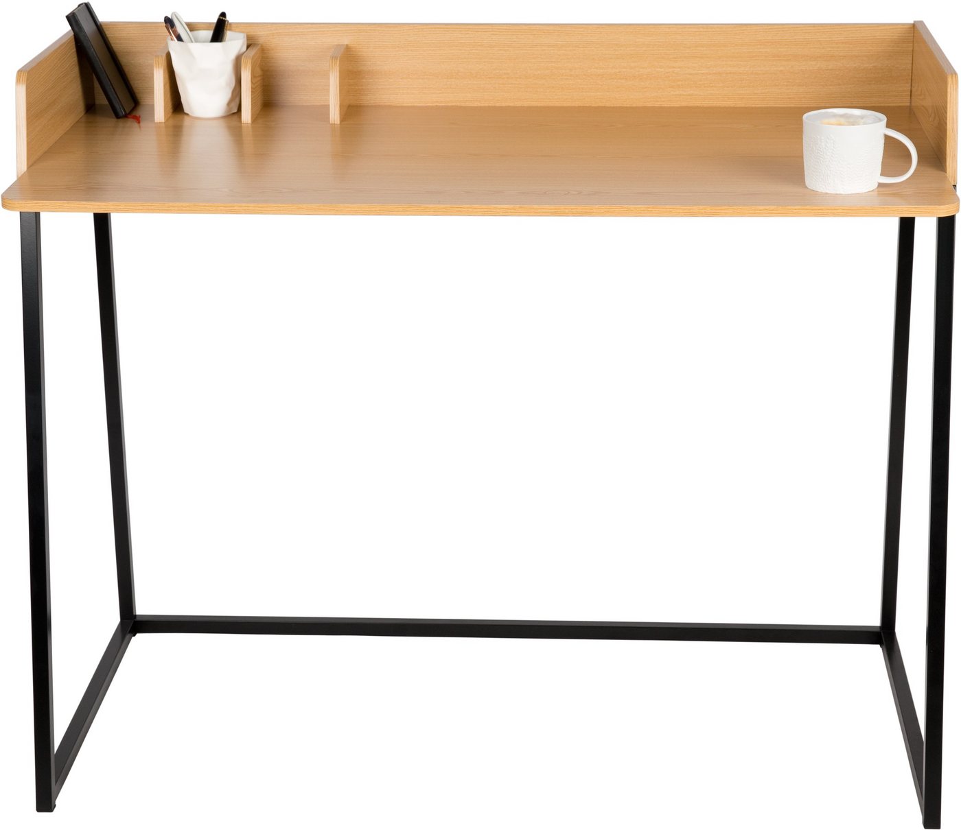 WONDERMAKE Schreibtisch aus Holz und Metall, Design Bürotisch PC-Tisch Computertisch Arbeitstisch für Home Office Sekretär, 110x55x87 cm, Eiche hell braun schwarz von WONDERMAKE