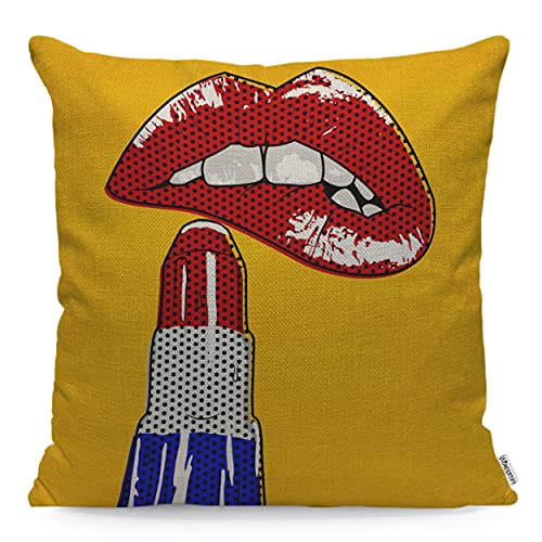 WONDERTIFY Kissenbezug, Motiv: rote Lippen, Lippenstift, Pop-Art-Überwurf, Kissenbezug für Couch, Heimdekoration, Orange, 45 x 45 cm von WONDERTIFY