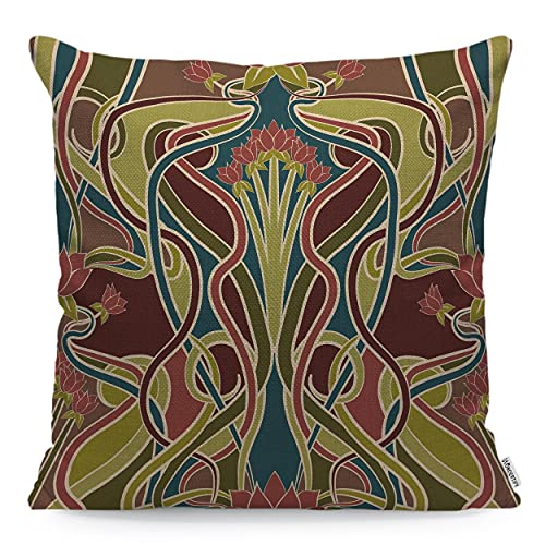 WONDERTIFY Kissenbezug im Jugendstil, geometrisches Design, braun, grün, Kissenbezüge für Herren und Damen, Kissenbezug für Wohnzimmer, Bauernhaus, 45 x 45 cm von WONDERTIFY