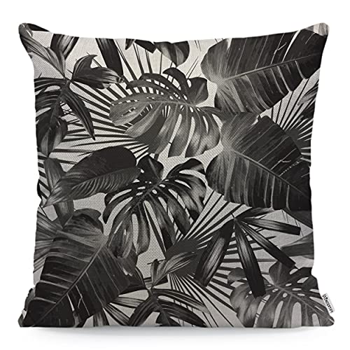 WONDERTIFY Kissenbezug mit Palmenblättern, tropisches Bananenblatt, dekorativer Überwurf, Kissenbezug für Couch, Bett, Sofa, Kissen, schwarz, weiß, 45 x 45 cm von WONDERTIFY