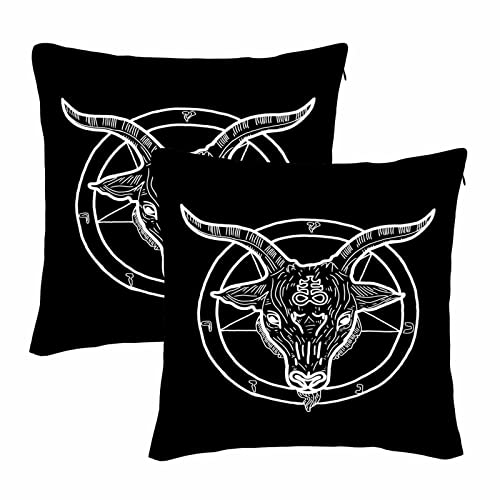 WONDERTIFY Kissenbezug mit Pentagramm-Dämonen-Motiv, Satanisches Ziegenkopf-Symbol, Tattoo-Kissenbezüge, 2 Stück, für dekorative Kissen, Bett, Couch, Sofa, weiß, schwarz, 45,7 x 45,7 cm von WONDERTIFY