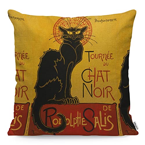 WONDERTIFY Kissenbezug mit schwarzer Katze, lustiger Toulouse-Nouveau Chat Noir, niedlicher Lautrec, dekorativer Überwurf, Kissenbezüge für Couch, Bett, Sofa, Kissen, Kissenbezug, Vintage, 45 x 45 cm von WONDERTIFY