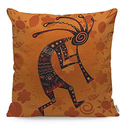 WONDERTIFY Kokopelli Kissenbezug, ethnisch, afrikanisch, Gottheit der Fruchtbarkeit, dekorativer Überwurf für Couch, Bett, Sofa, Kissen, 45 x 45 cm, Orange von WONDERTIFY