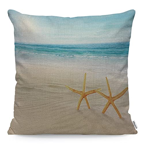 Wondertify Kissenbezug mit Seestern, Meere, Blauer Himmel, Muscheln, Sand-Kissenbezug für Damen und Herren, für Wohnzimmer, Bauernhaus, 45 x 45 cm von WONDERTIFY