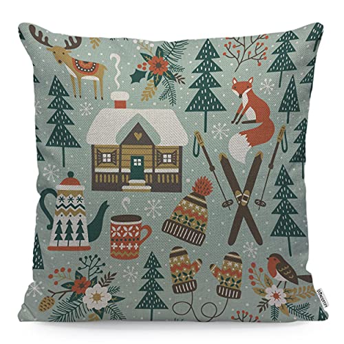 Wondertify Kissenbezug mit Tiermotiven, niedlicher Winter, Wald, Hirsch, Fuchs, Vogel, Chalet, Blumen, Skikissenbezug für Männer und Frauen, Kissenbezug, Wohnzimmer, Bauernhaus, 45 x 45 cm Wondertify Kissenbezug mit Tiermotiven, niedlicher Winter, Wald, Hirsch, Fuchs, Vogel, Chalet, Blumen, Skikissenbezug für Männer und Frauen, Kissenbezug, Wohnzimmer, Bauernhaus, 45 x 45 cm von WONDERTIFY