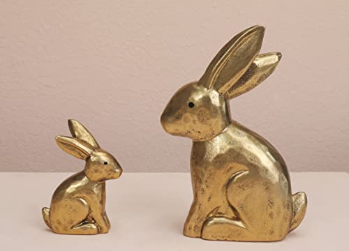 WONDROUS' DECO Holz Golden Osterhase Figuren, Kleine Deko Osterhase Statue 2er Set, Vintage Osterhase Tischdeko Heimdekoration, Geschenk von WONDROUS' DECO