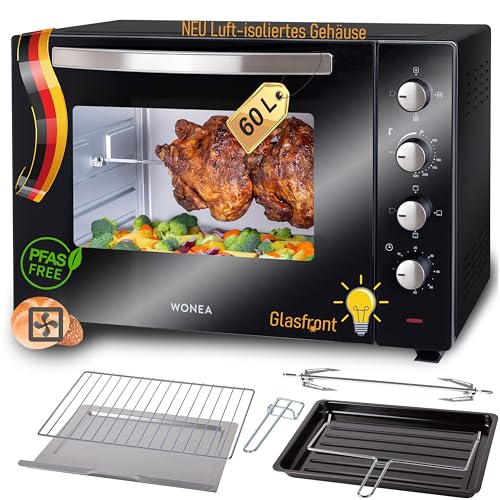 Minibackofen 60 Liter 2000 Watt Minibackofen mit Umluft, Mini Backofen mit Luft-isoliertem Gehäuse, Krümelblech, XXL Minibackofen mit Drehspieß, Minibackofen mit Licht, Pizzaofen, Backofen für Camping Minibackofen 60 Liter 2000 Watt Minibackofen mit Umluft, Mini Backofen mit Luft-isoliertem Gehäuse, Krümelblech, XXL Minibackofen mit Drehspieß, Minibackofen mit Licht, Pizzaofen, Backofen für Camping von WONEA