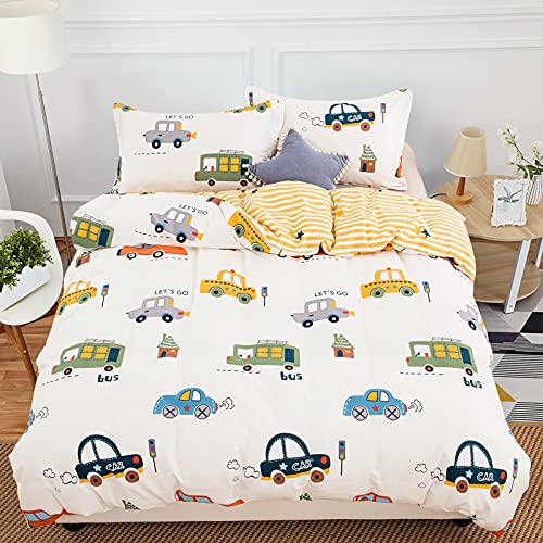 Auto-Bettwäsche-Set passend für Kinder und Kleinkinder, Bettbezug, 100 % Baumwolle, mit Kissenbezug für Mädchen und Jungen (2 Stück, 120 x 150 cm) von WONGS BEDDING