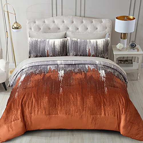 Burnt Orange Bettwäsche-Set für King-Size, 7-teiliges Bett in Einer Tasche, bunt, abstrakte Kunst, Farbverlauf, Bettdecke, weiche Mikrofaser-Bettwäsche-Set, 1 Spannbetttuch, 2 Kissenbezüge Burnt Orange Bettwäsche-Set für King-Size, 7-teiliges Bett in Einer Tasche, bunt, abstrakte Kunst, Farbverlauf, Bettdecke, weiche Mikrofaser-Bettwäsche-Set, 1 Spannbetttuch, 2 Kissenbezüge von WONGS BEDDING