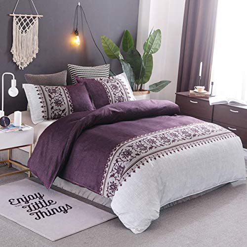 WONGS BEDDING Bettwäsche200x200 cm Modern Gedruckt Bettbezug Mikrofaser Bettwäsche Set 3 Teilig Bettbezüge mit Reißverschluss und 2 * 50x75cm Kissenbezug(Lila) von WONGS BEDDING