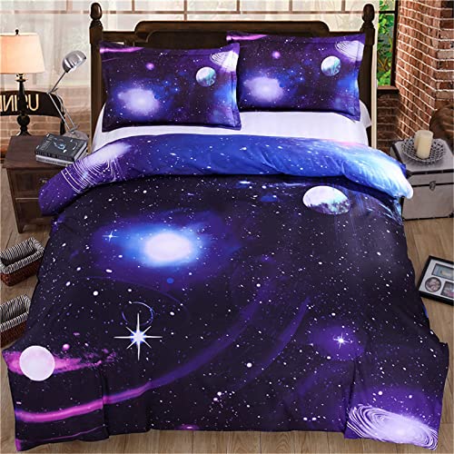 WONGS BEDDING Bettwäsche 135×200 Galaxy Bettwäsche 2 Teilig Mikrofaser Universum Wendemotiv Bettwäsche Jungs Weiche Wendebettwäsche Blau Deckenbezug mit Reißverschluss und Kissenbezug 50×75cm von WONGS BEDDING