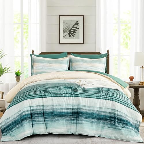 WONGS BEDDING Queen-Bettwäsche-Set, 7-teilig, gestreift, für alle Jahreszeiten, ultraweiches Queen-Size-Bett in einer Tasche mit Laken, Kissenbezügen und Kissenbezügen von WONGS BEDDING