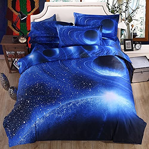 WONGS BEDDING Bettwäsche 135x200 Galaxie Bettwäsche 2 Teilig Junge Bettwäsche Mikrofaser Universum Wendemotiv Bettwäsche Wendebettwäsche Deckenbezug mit Reißverschluss und Kissenbezug 50×75 von WONGS BEDDING