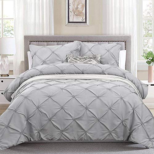 WONGS BEDDING Bettwäsche Pinch Pleat Bettbezug Set 135x200 cm Bettwäsche Set 2 Teilig Bettbezüge Mikrofaser Bettbezug mit Reißverschluss und 1 Kissenbezug 50x75cm(Grau) von WONGS BEDDING