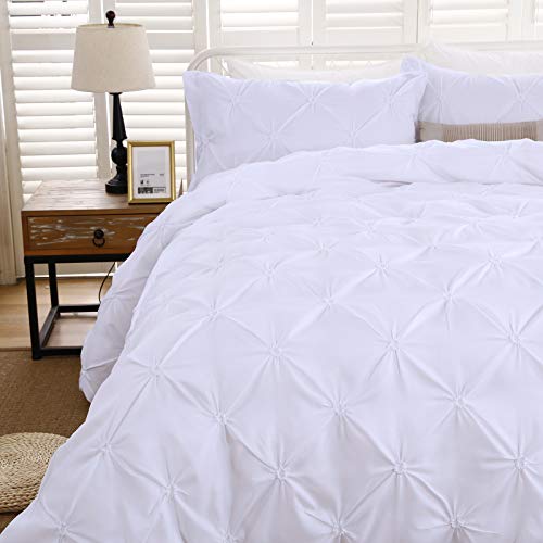 WONGS BEDDING Bettwäsche Pinch Pleat Bettbezug Set 240x260 cm Bettwäsche Set 3 Teilig Bettbezüge Mikrofaser Bettbezug mit Reißverschluss und 2 Kissenbezug 50x75cm(Weiß) von WONGS BEDDING