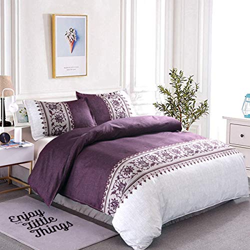 WONGS BEDDING Bettwäsche220x230 cm Modern Gedruckt Bettbezug Mikrofaser Bettwäsche Set 3 Teilig Bettbezüge mit Reißverschluss und 2 * 50x75cm Kissenbezug(Lila) von WONGS BEDDING