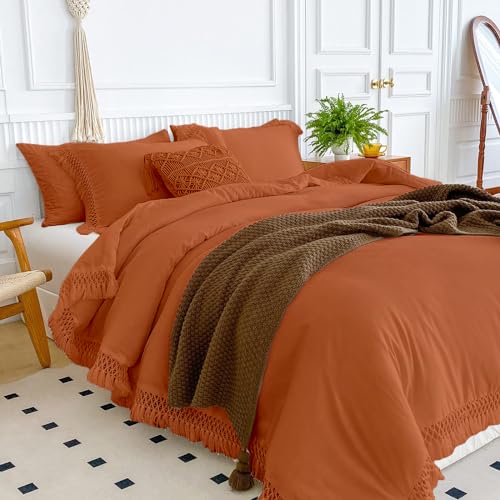 WONGS BEDDING Böhmen Bettwäsche Set 200x200 cm 3 Teilig, Atmungsaktiv Hautfreundlich Mikrofaser Bettwäsche-Set, Quaste Bettbezug mit Reißverschluss und 2 Kissenbezug 50x75 cm, Karamell von WONGS BEDDING