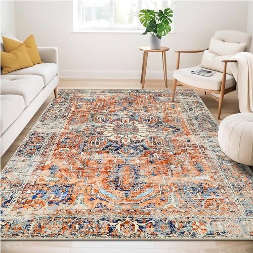 WONGS BEDDING Boho Teppich Wohnzimmer Schlafzimmer Kurzflor Teppiche Waschbar Weich rutschfest Vintage Design von WONGS BEDDING
