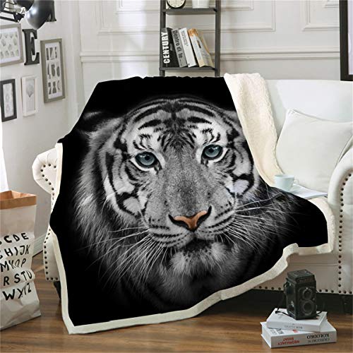 WONGS BEDDING Junge Kuscheldecke 150x200 Flauschige Decke Geschenke für Jungs Tiger Sherpa Decke Zweiseitige Wohndecke Dicke Sofadecke Couchdecke Mikrofaser Sofaüberwurf Tagesdecke für Bett/Sofa von WONGS BEDDING